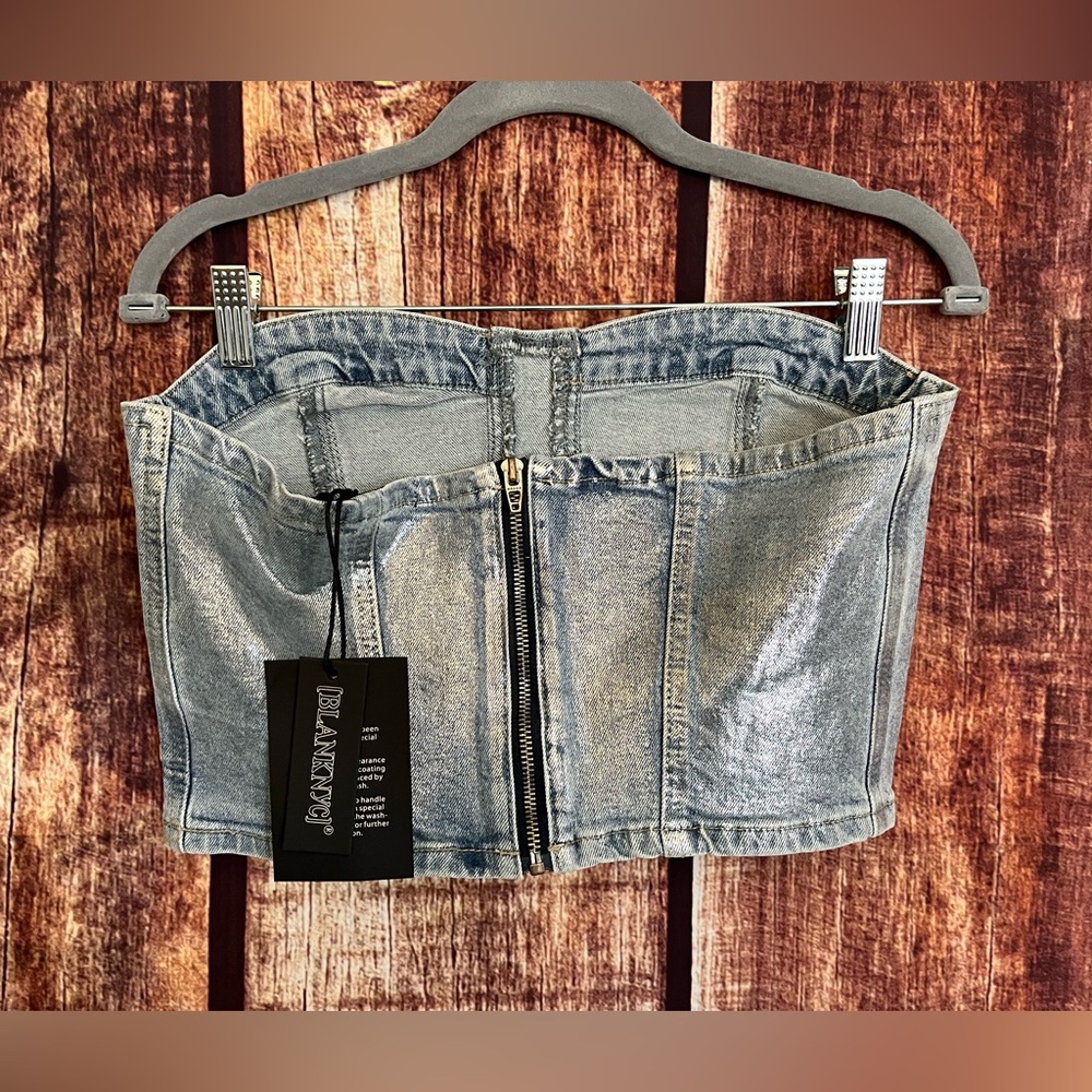 Blank NYC | NWT Strapless Metallic Coated Denim Bustier - Picture 4 of 11